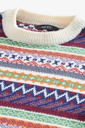 Next Rundhalspullover Regular Fit Norwegerpullover Mischfarben/Creme