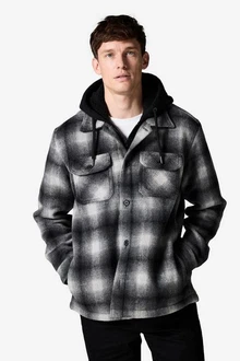 Next Hemdjacke mit Teddyfutter und Kapuze Karierte