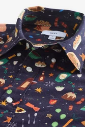 Next Langarmhemd mit Weihnachts-Print Dunkelgrau/Blau/Gelb/Grau/Creme/Mischfarben/Braun
