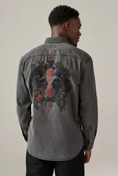 Next Jeanshemd Denim-Langarmshirt Dunkelgrün/Dunkelgrau/Grau/Khaki/Hellgrau