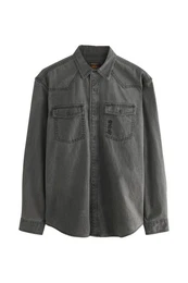 Jeanshemd Denim-Langarmshirt mit Stickerei 100% Baumwolle (1-tlg)