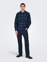 ONLY & SONS Langarmhemd ONSOLIVER Dunkelblau/Blau/Hellblau