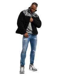 CARLO COLUCCI Sweatjacke Doblander Schwarz/Hellblau/Braun