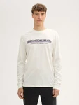 TOM TAILOR Denim T-Shirt Langarmshirt mit Logo Print Creme/Weiß/Khaki/Beige
