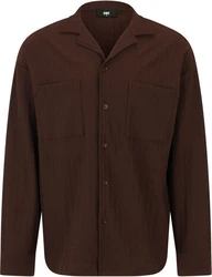 DEF Langarmhemd Cali Shirt Dunkelbraun/Braun/Grau
