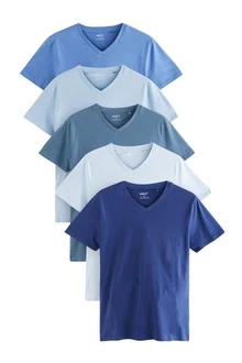 Next Unterhemd T-Shirts mit V-Ausschnitt V-Shirt (5er-Pack) Blau/Hellblau