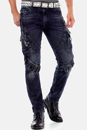 Cargojeans Jeans mit Verschlussschnallen und Stickereien, CD-440