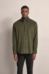 bugatti Langarmhemd Feincord Dunkelgrün/Khaki