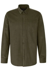 bugatti Langarmhemd Feincord Dunkelgrün/Khaki