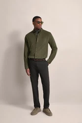 bugatti Langarmhemd Feincord Dunkelgrün/Khaki