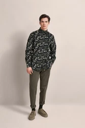 bugatti Langarmhemd mit Print Blau/Dunkelgrün/Dunkelblau/Schwarz/Gelb