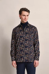 bugatti Langarmhemd mit Print Dunkelblau/Gelb/Blau