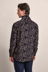 bugatti Langarmhemd mit Print Dunkelblau/Gelb/Blau