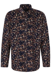 bugatti Langarmhemd mit Print Dunkelblau/Gelb/Blau