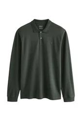 Next Langarm-Poloshirt Dunkelgrün/Grün