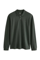 Next Langarm-Poloshirt Dunkelgrün/Grün