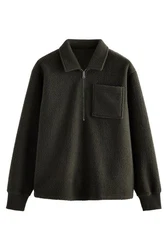Next Fleecejacke Sweatshirt mit Reißverschlusskragen aus Wollmix (1-St) Dunkelgrün
