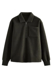 Fleecejacke Sweatshirt mit Reiverschlusskragen aus Wollmix (1-St)