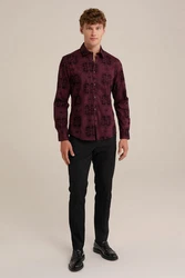 WE Fashion Businesshemd Dunkelrot/Bordeaux/Lila/Rot