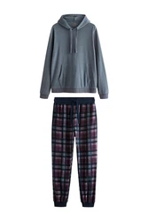 Next Pyjama Thermo-Schlafanzug mit Kapuze (2 tlg) Grau/Lila/Dunkelblau/Blau