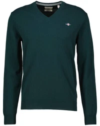 Gant Strickpullover Superfine Lambswool V-Neck Dunkelgrün/Grün