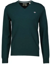 Gant Strickpullover Superfine Lambswool V-Neck Dunkelgrün/Grün