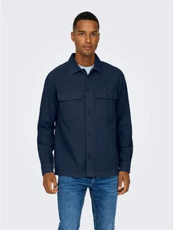 ONLY & SONS Langarmhemd ONSOLIVER Dunkelblau/Hellblau/Blau