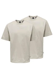 ONLY & SONS T-Shirt 2er Pack Onsfred Khaki/Beige/Hellgrau/Braun