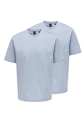 ONLY & SONS T-Shirt 2er Pack Onsfred Hellblau/Blau/Grau
