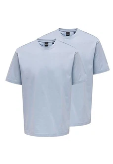 ONLY & SONS T-Shirt 2er Pack Onsfred Hellblau/Blau/Grau