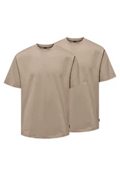 ONLY & SONS T-Shirt 2er Pack Onsfred Khaki/Beige/Braun/Grau