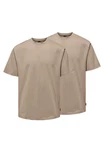 ONLY & SONS T-Shirt 2er Pack Onsfred Khaki/Beige/Braun/Grau