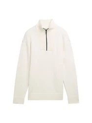 TOM TAILOR Strickpullover Troyer Relaxed Fit Weiß/Creme/Khaki/Beige