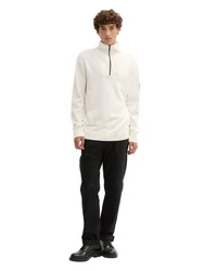 TOM TAILOR Strickpullover Troyer Relaxed Fit Weiß/Creme/Khaki/Beige