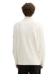 TOM TAILOR Strickpullover Troyer Relaxed Fit Weiß/Creme/Khaki/Beige