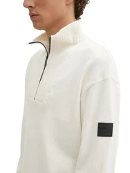 TOM TAILOR Strickpullover Troyer Relaxed Fit Weiß/Creme/Khaki/Beige