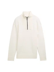 TOM TAILOR Strickpullover Troyer Relaxed Fit Weiß/Creme/Khaki/Beige