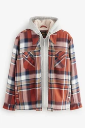 Next Hemdjacke mit Teddyfutter und Kapuze Rot/Orange/Creme/Hellblau