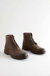 Next Lederstiefel mit Zehenkappe Schnürstiefelette Braun/Beige