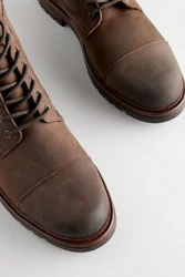 Next Lederstiefel mit Zehenkappe Schnürstiefelette Braun/Beige