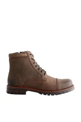Next Lederstiefel mit Zehenkappe Schnürstiefelette Braun/Beige
