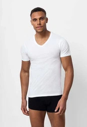 SNOCKS Unterziehshirt T Shirt mit V-Ausschnitt Unterhemden Herren Creme/Weiß