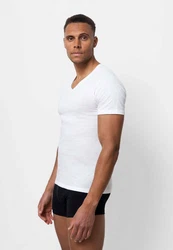 SNOCKS Unterziehshirt T Shirt mit V-Ausschnitt Unterhemden Herren Creme/Weiß