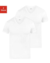Unterziehshirt T Shirt mit V-Ausschnitt Unterhemden Herren (2 Stck, 2-St) aus Bio-Baumwolle, extra lang geschnitten