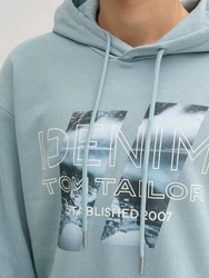 TOM TAILOR Denim Sweatshirt Hoodie mit Print Hellblau/Blau