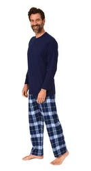 Normann Pyjama Herren Schlafanzug Dunkelblau/Blau/Hellblau