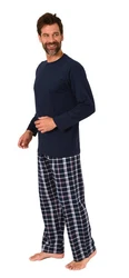 Normann Pyjama Herren Schlafanzug Dunkelblau/Hellblau