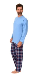 Normann Pyjama Herren Schlafanzug Hellblau/Blau