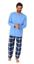 Normann Pyjama Herren Schlafanzug Hellblau/Blau