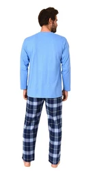 Normann Pyjama Herren Schlafanzug Hellblau/Blau